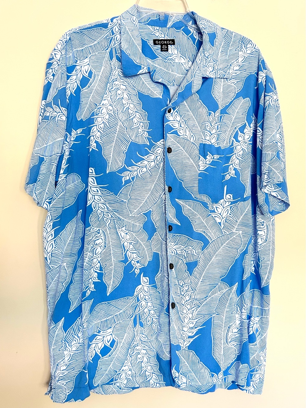 George Men's Blue Hawaiian Leaf Print Button-Down Shirt